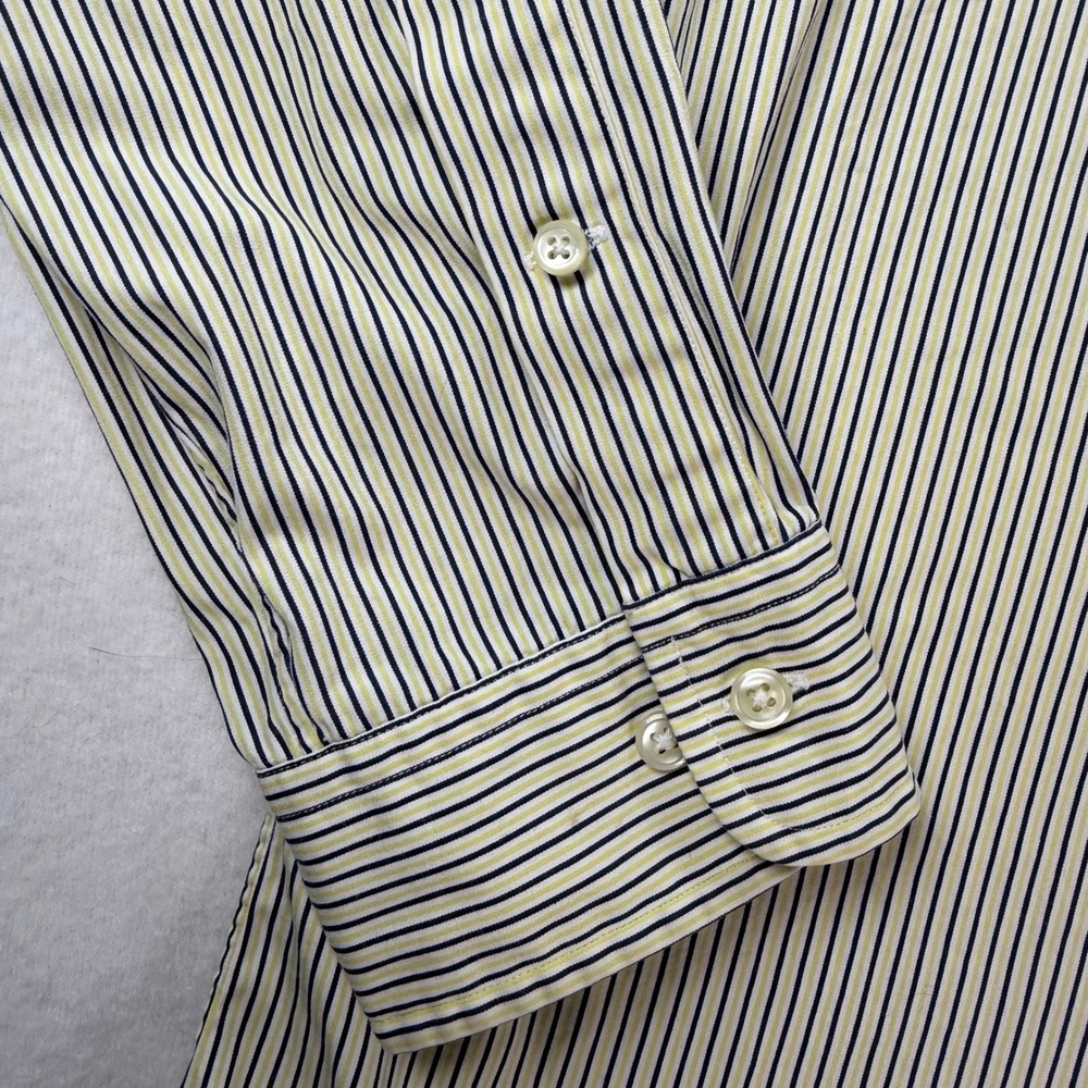 Ralph Lauren Classic Fit Striped Button Down Shirt Yellow Navy Blue Mens 16.5 - Picture 4 of 9